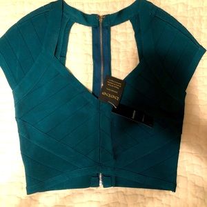 **NWT** BEBE Teal Knit Crop Top w/ Open Back